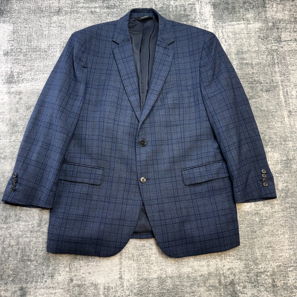 Joseph A Bank Blazer Jacket Mens 46R Blue Plaid‎ Traveler Wool Sport Coat Preppy
